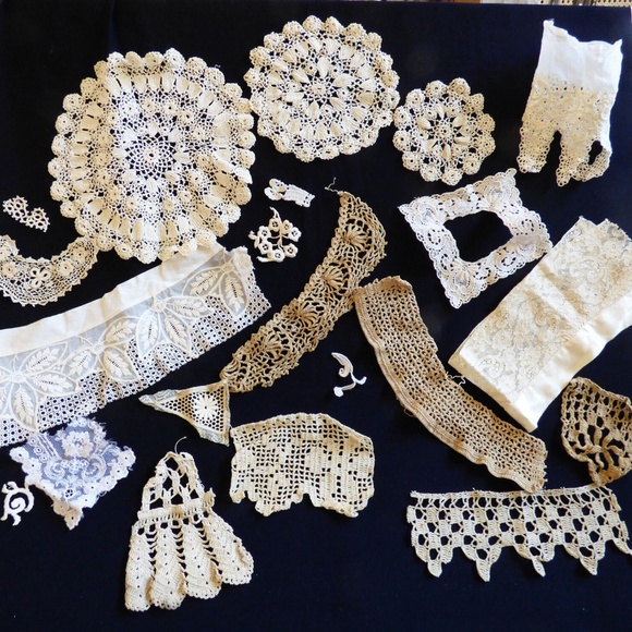 VTG antique Victorian hand made Trims Lace Edgings Patches 21 pieces ecru - Picture 1 of 11